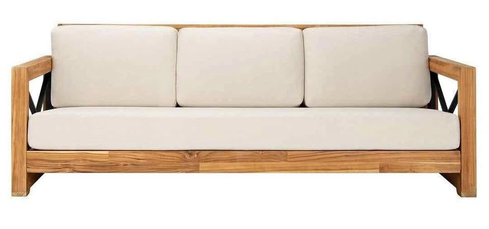 Andros Brazilian Teak Patio Sofa ( Natural / White ) - Image 2