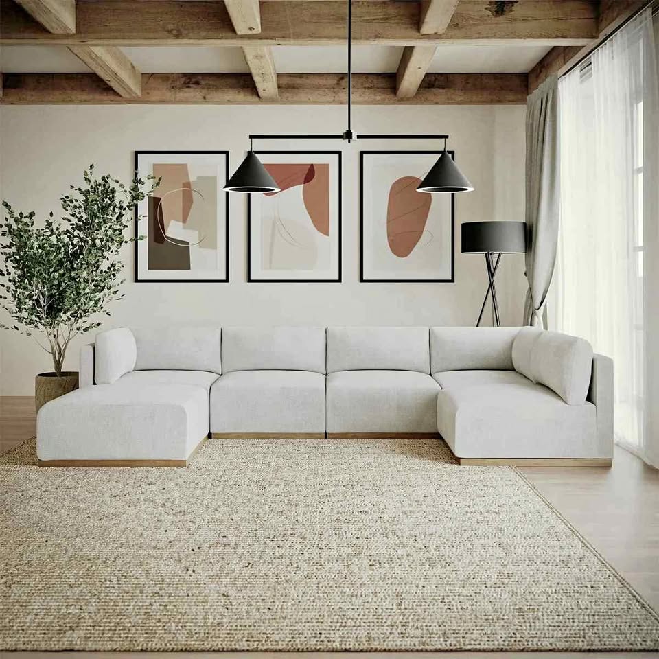 Henredon Murphy Fabric Modular Sectional with Ottoman ( Cream )