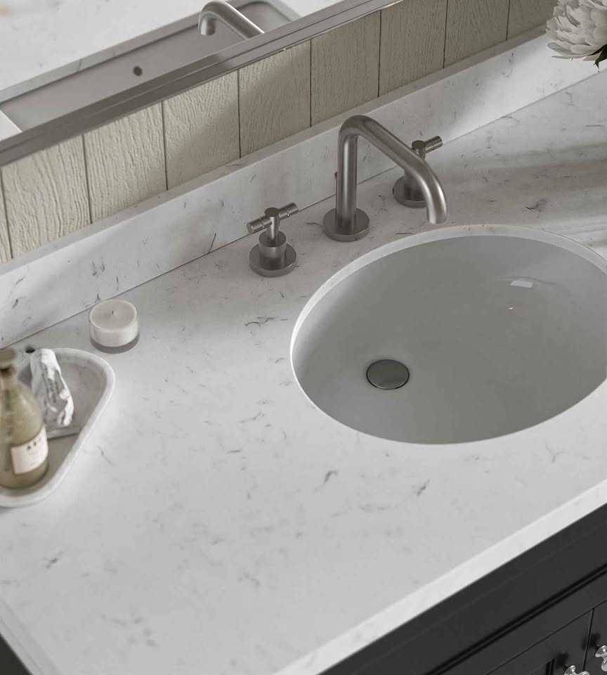 ariel hamlet 48 in. oval sink bathroom vanity with carrara white Cultured Top in black - Image 4