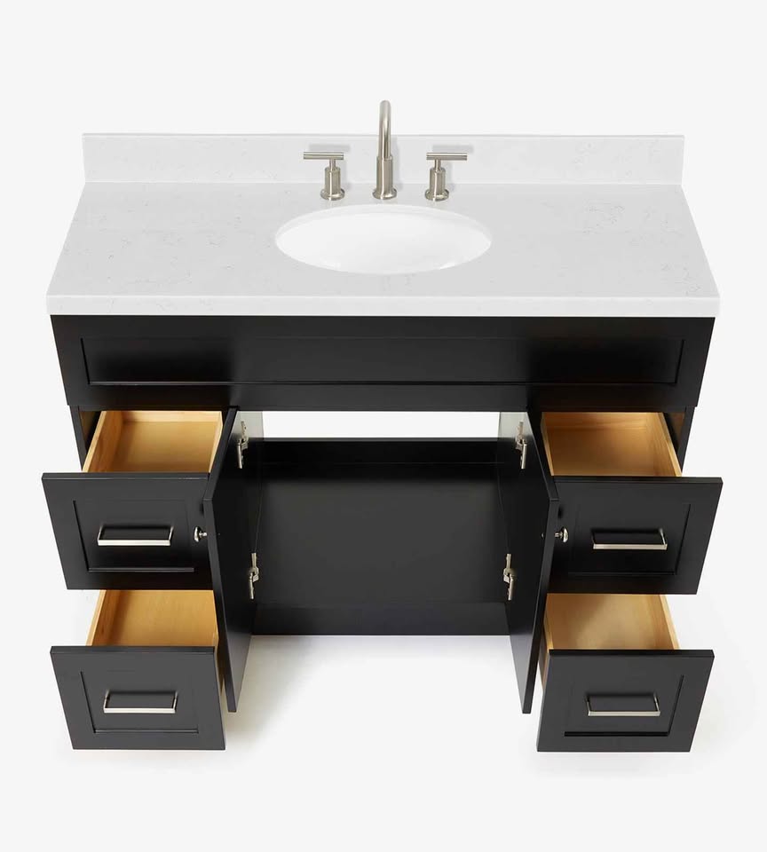 ariel hamlet 48 in. oval sink bathroom vanity with carrara white Cultured Top in black - Image 5