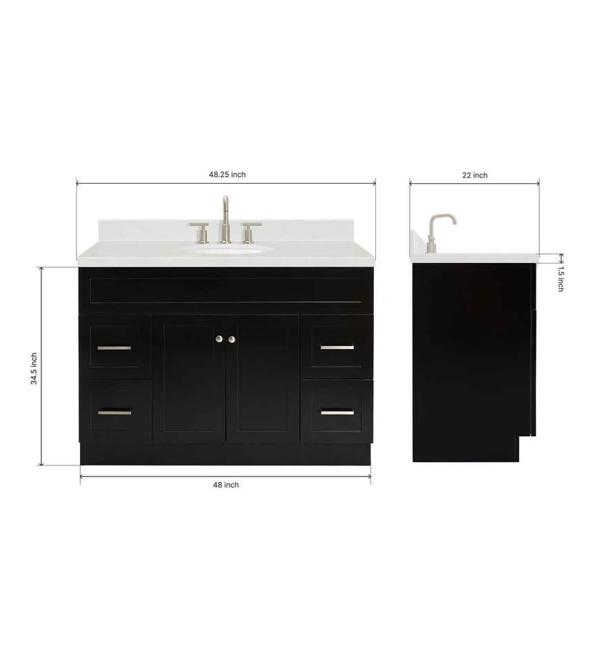 ariel hamlet 48 in. oval sink bathroom vanity with carrara white Cultured Top in black - Image 6