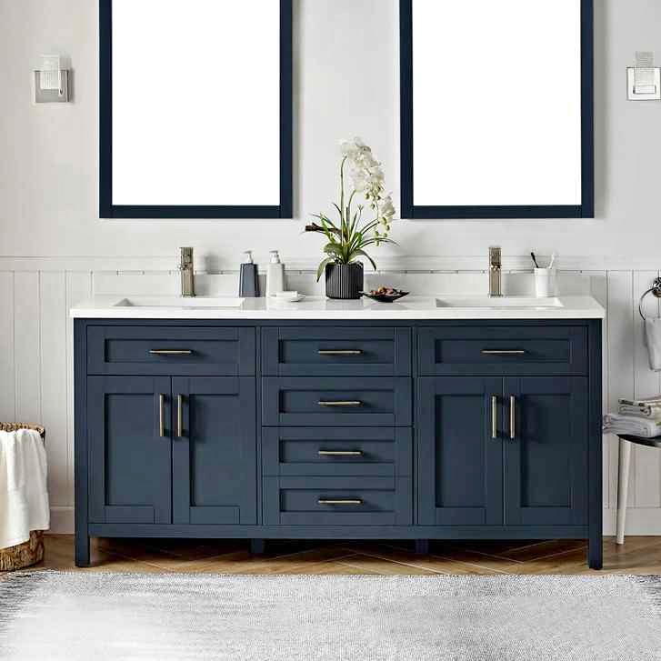 OVE Decors Lakeview 72" Bath Vanity in Blue ( 2 sinks with Top Broken )