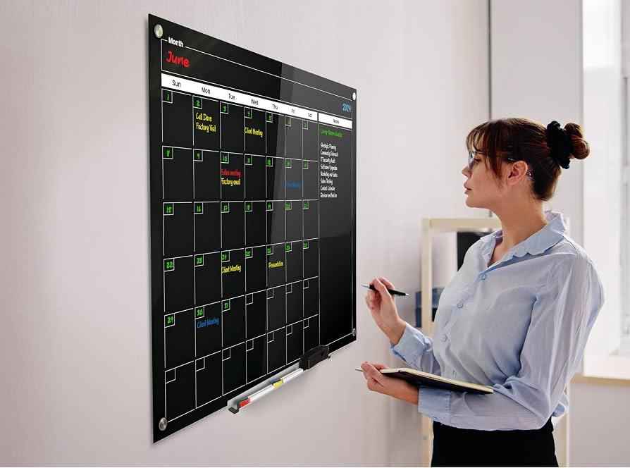 Real Glass Dry Erase Monthly Calendar, Giant Size 34" x 46", Tempered Glass Surface, Frameless Wall - Image 4