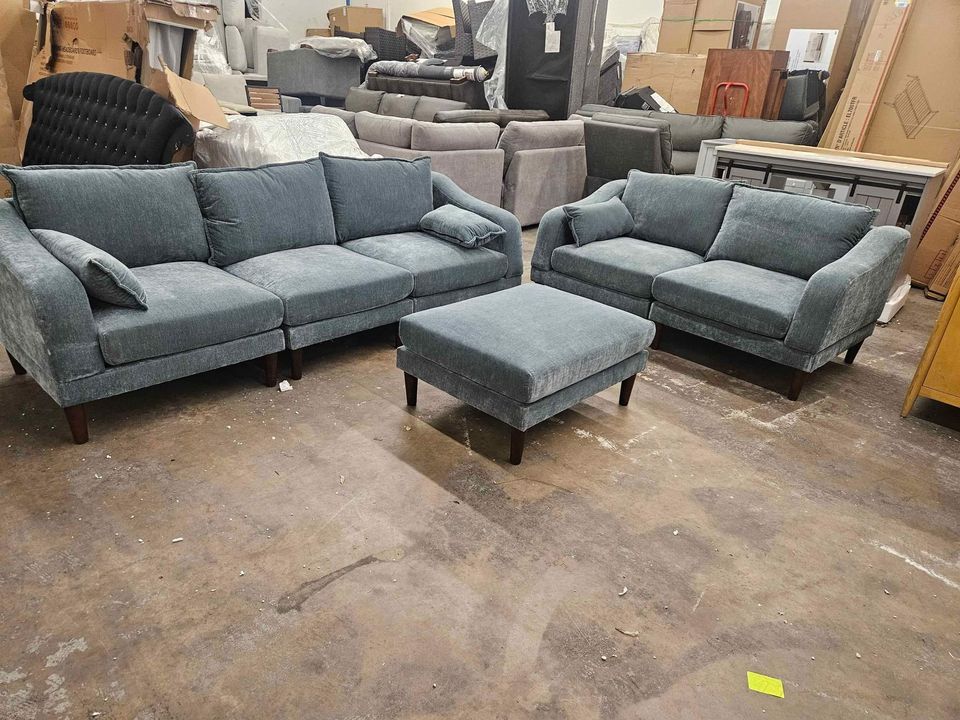Living Room Classic 6pc Modular Sofa and Loveseat, Ottoman Mineral Morgan - Image 8