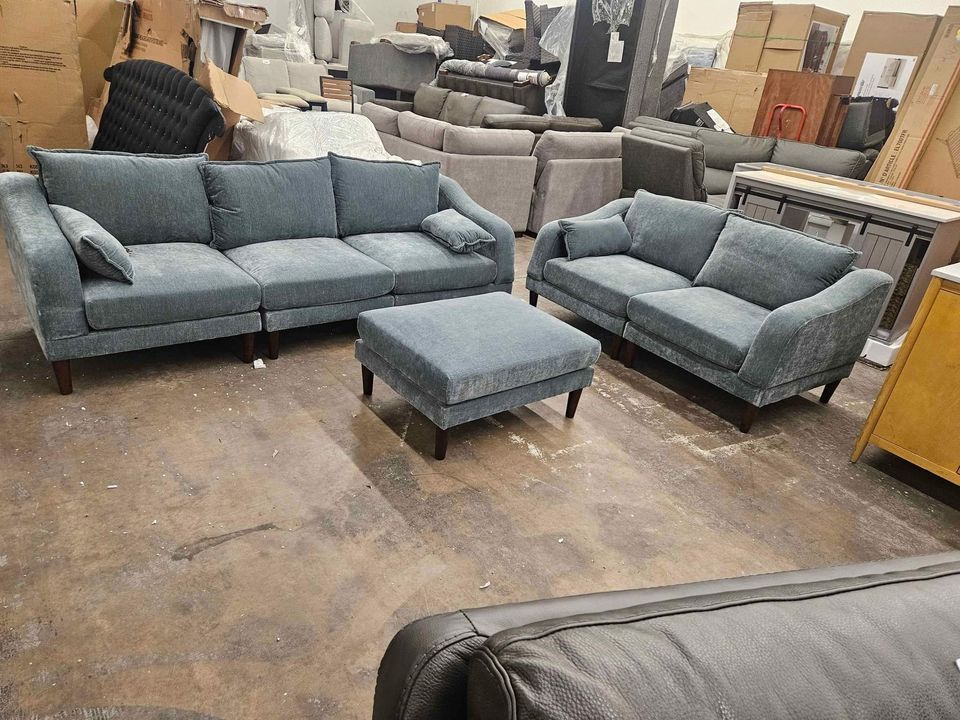 Living Room Classic 6pc Modular Sofa and Loveseat, Ottoman Mineral Morgan - Image 9