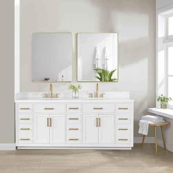Gavino 84" Bath Vanity in White with White Composite Stone Top ( Scratch in front) Retails $3000.00