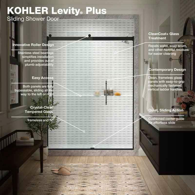 Levity Plus 77-9/16" H x 47-1/4" W Sliding Frameless Shower Door/ Clear Glass Bright Polished Silver - Image 8