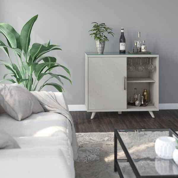 White Oak General Modern Bar Cabinet with Refrigerated Beverage Cooler