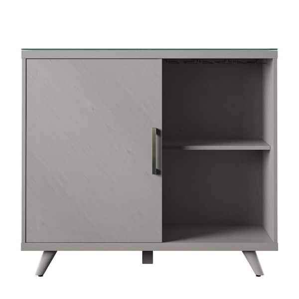 White Oak General Modern Bar Cabinet with Refrigerated Beverage Cooler - Image 2