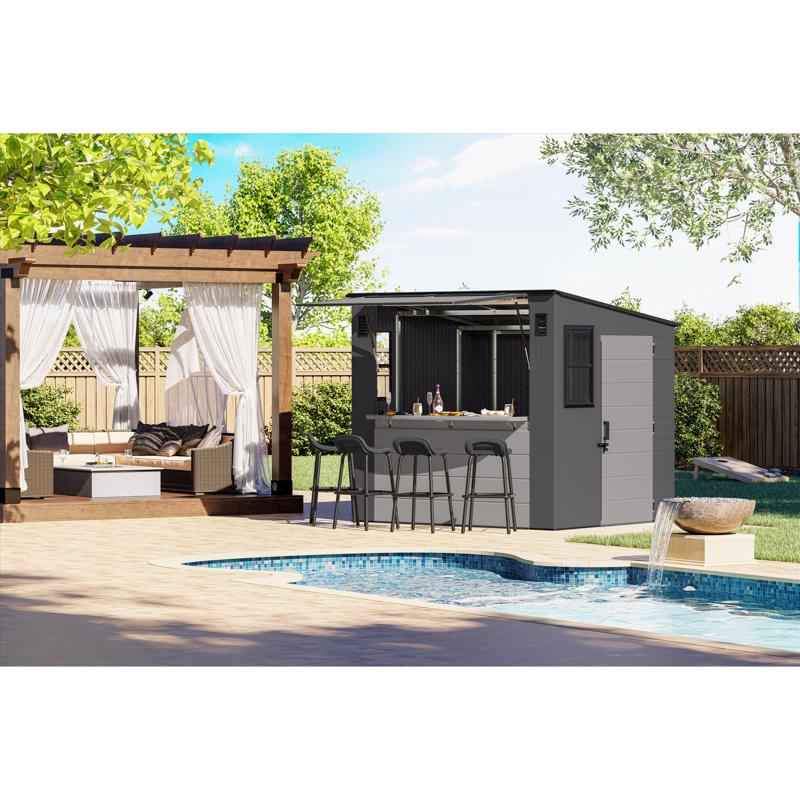 Suncast BMCB8700 Entertainment Shed 8 ft. x 7 ft. Resin Standard Pent with Floor Kit Gray - Image 4