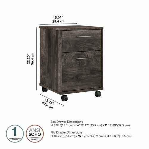 Bush Furniture Key West 16&quot;D Vertical 2-Drawer Mobile File Cabinet, Dark Gray Hickory, - Image 2