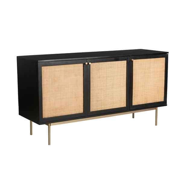 Curtis 3-Door Solid Wood with Natural Woven Cane Sideboard - Black - Image 2