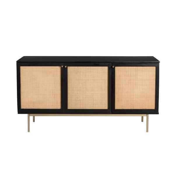 Curtis 3-Door Solid Wood with Natural Woven Cane Sideboard - Black - Image 3
