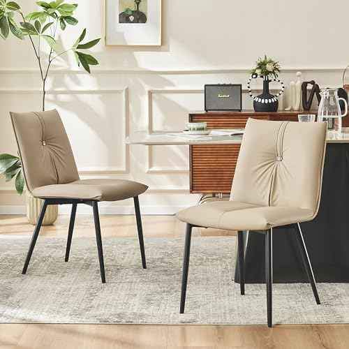 YOUTASTE Dining Chairs Set of 2 Mid Century Modern Upholstered Leather Kitchen Chairs Soft Padded - Image 4