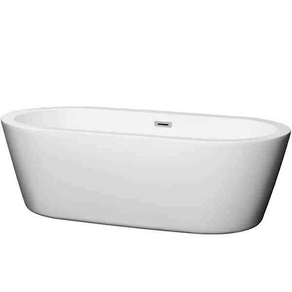 Mermaid 71 in. Acrylic Flatbottom Center Drain Soaking Tub in White