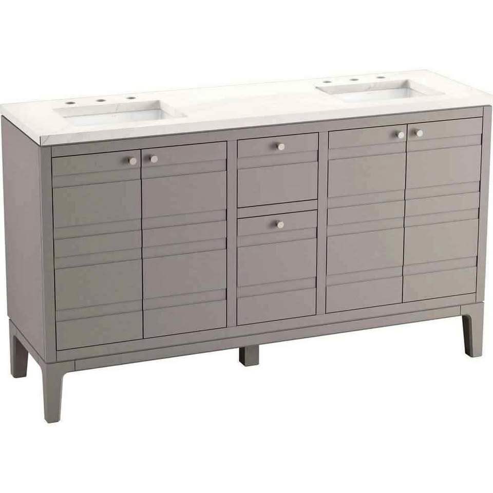 Helst 60" bathroom vanity cabinet with sinks and quartz top ( Gray )
