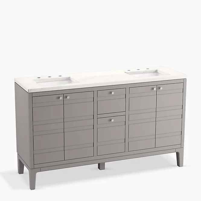 Helst 60" bathroom vanity cabinet with sinks and quartz top ( Gray ) - Image 6