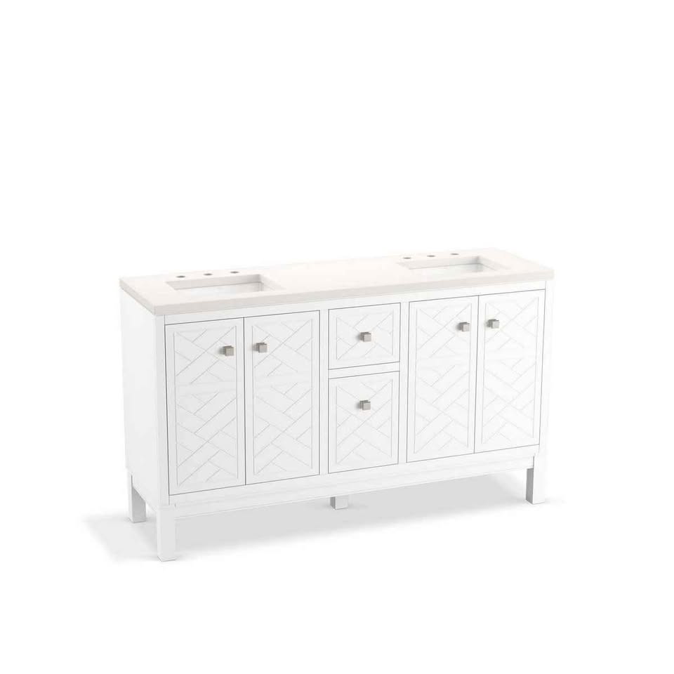 Kohler K-33532-ASB-0 Beauxline 60" Free-Standing Double Sink Bathroom Vanity with Quartz Top - White - Image 2