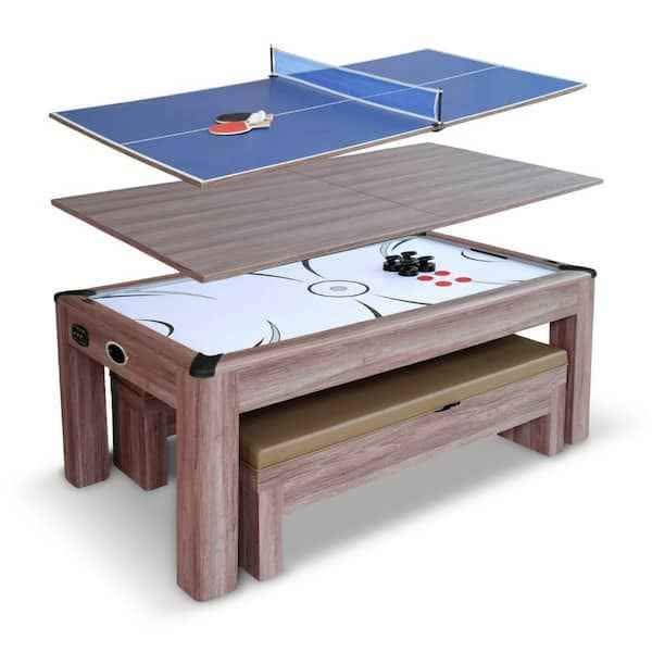 Driftwood 7 ft. Air Hockey Table Combo Set with Benches
