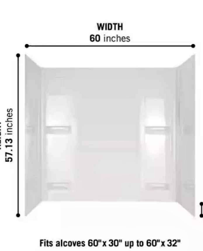 Delta Pro-Series 60 in. W x 57 in. H Five Piece Glue Up Bathtub Surrounds in High Gloss White