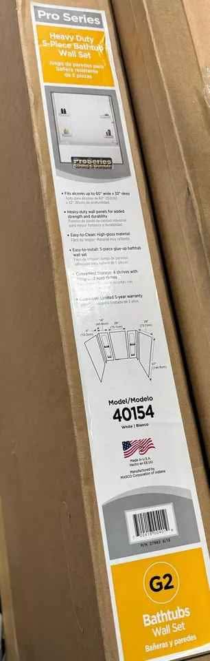 Delta Pro-Series 60 in. W x 57 in. H Five Piece Glue Up Bathtub Surrounds in High Gloss White - Image 4