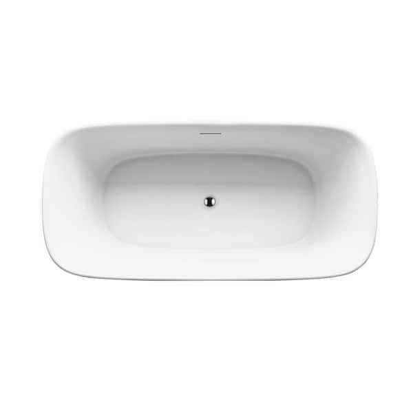 67 in. x 31.5 in. Acrylic Freestanding Flatbottom Double Ended Soaking Bathtub in White - Image 4