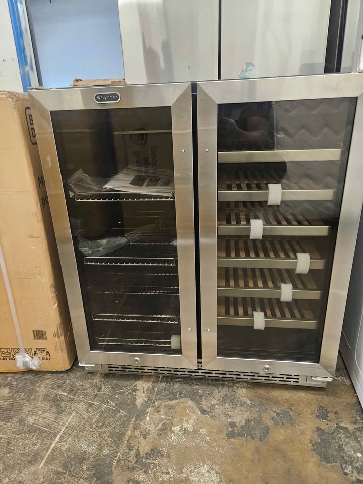 30" Dual Zone 33-Wine Bottle 112 Can Beverage & Wine Cooler Fridge with French Doors in Stainless St - Image 6