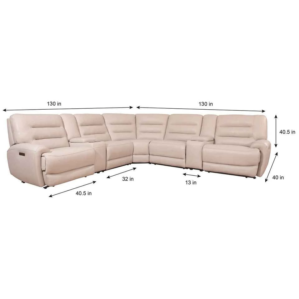 Aubrey 7-piece Leather Power Zero Gravity Reclining Sectional with Power Headrests ( Cream ) - Image 2