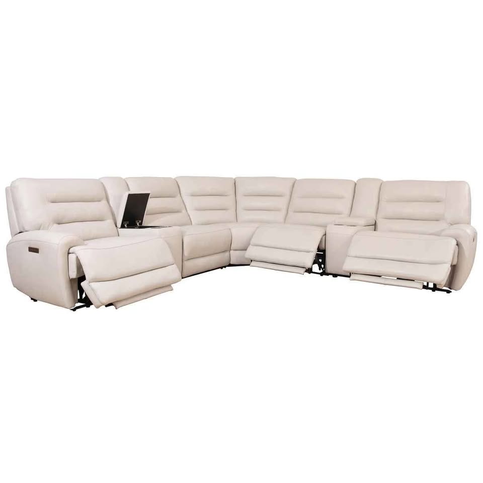 Aubrey 7-piece Leather Power Zero Gravity Reclining Sectional with Power Headrests ( Cream ) - Image 5