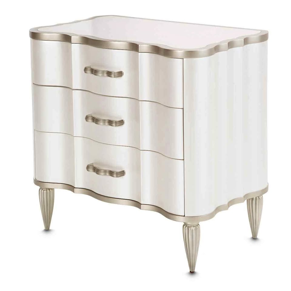 Glam 3-Drawer Nightstand with Velvet-lined Drawers ( Creamy Pearl )( Retails $1200.00 )