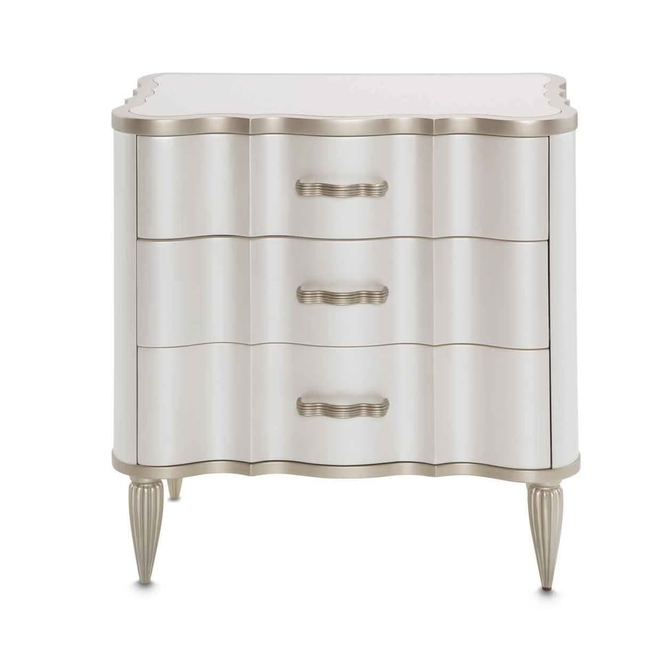 Glam 3-Drawer Nightstand with Velvet-lined Drawers ( Creamy Pearl )( Retails $1200.00 ) - Image 2