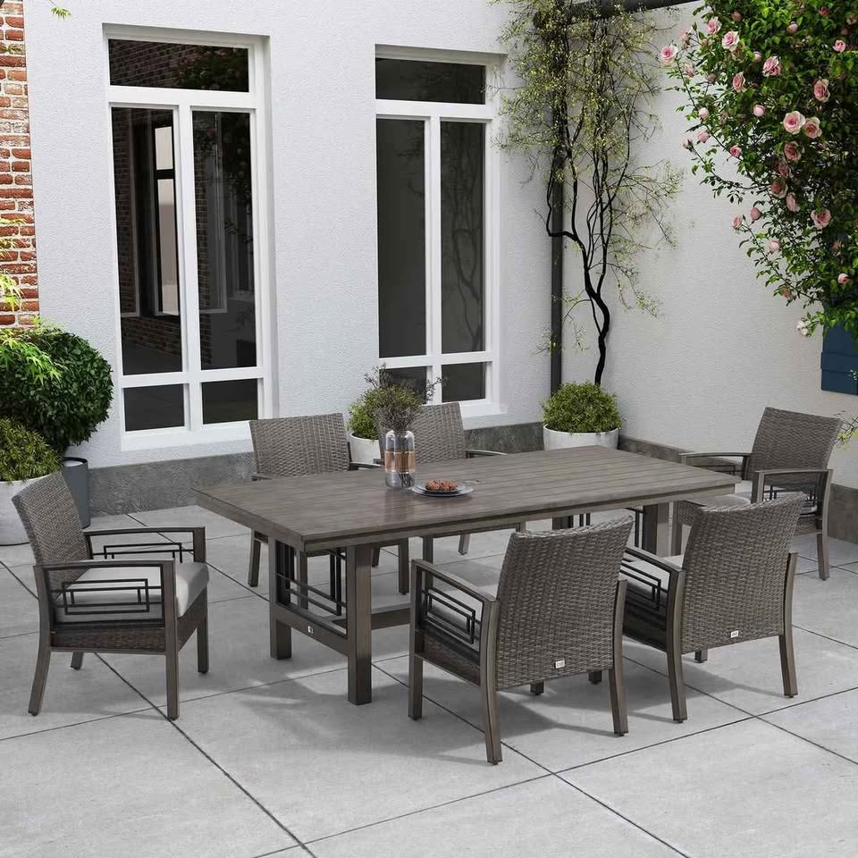 Austin II 7-piece Outdoor Patio Dining Set ( Blade cut on some chairs)