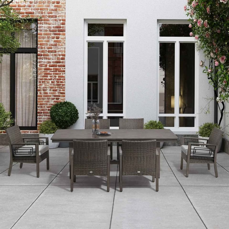 Austin II 7-piece Outdoor Patio Dining Set ( Blade cut on some chairs) - Image 3