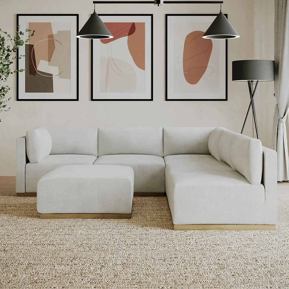 Henredon Murphy Fabric Modular Sectional with Ottoman ( Cream ) - Image 5