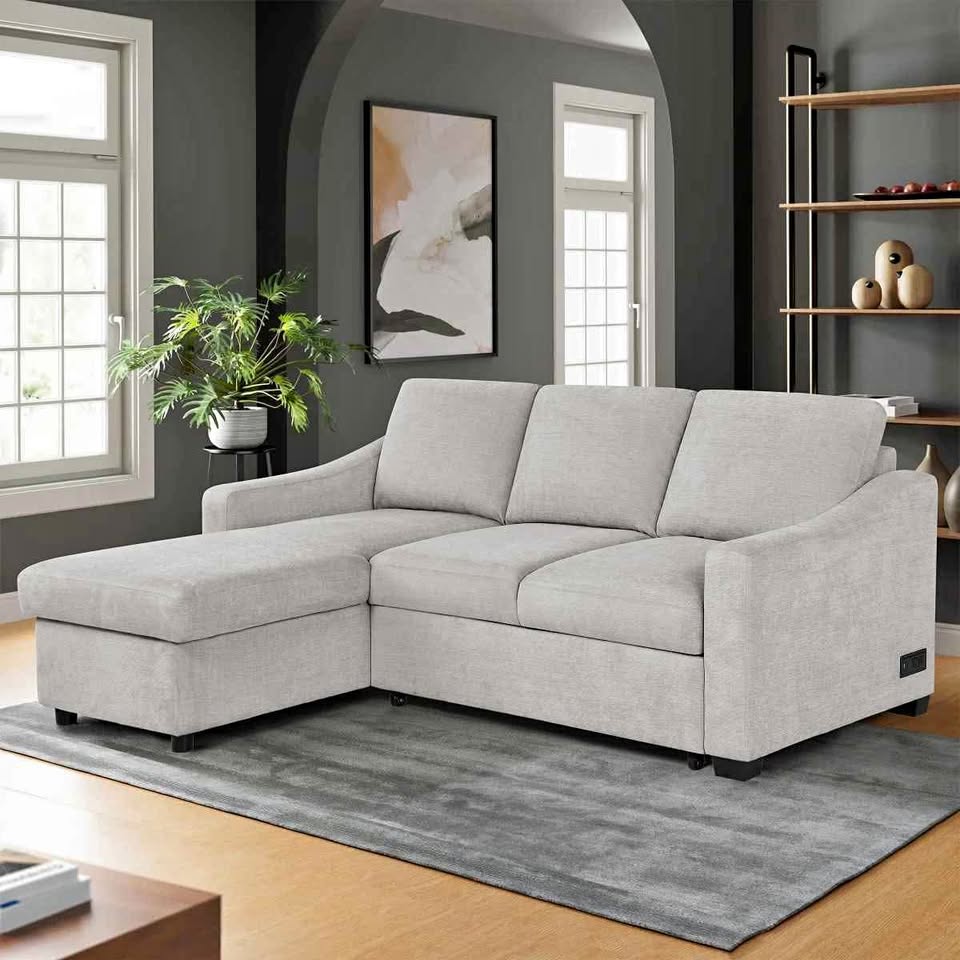 Coddle Aria Fabric Sleeper Sofa with Reversible Chaise and Storage, Beige