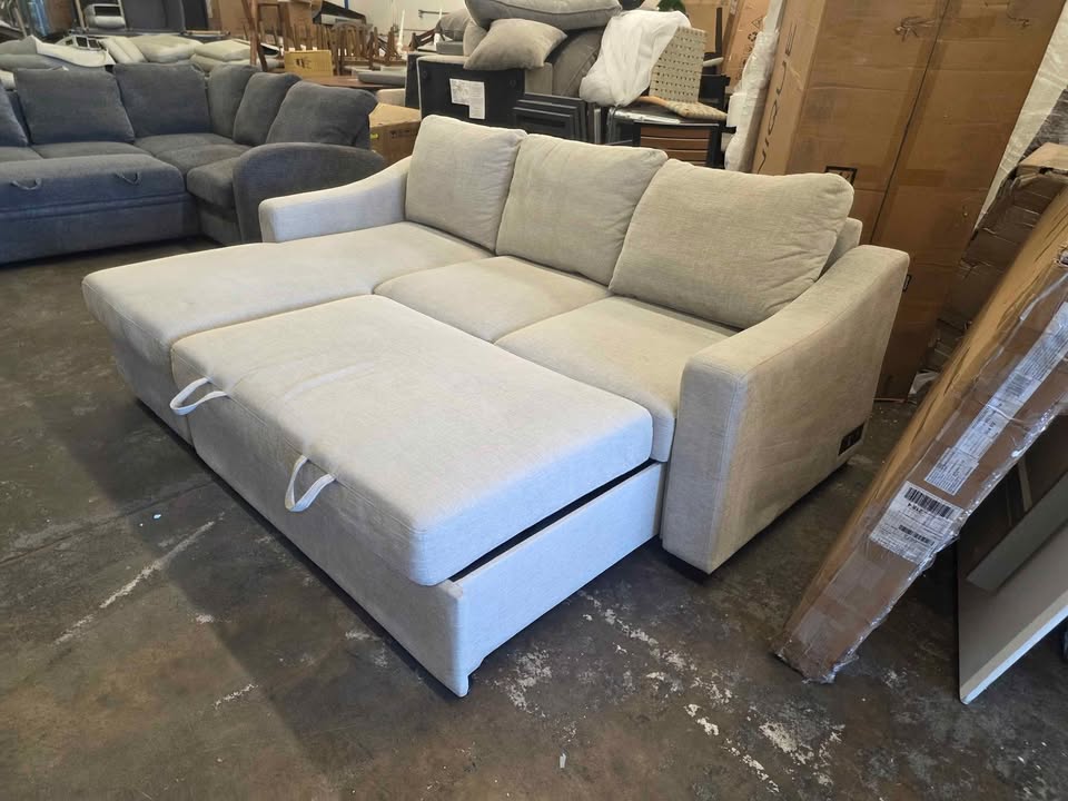 Coddle Aria Fabric Sleeper Sofa with Reversible Chaise and Storage, Beige - Image 5