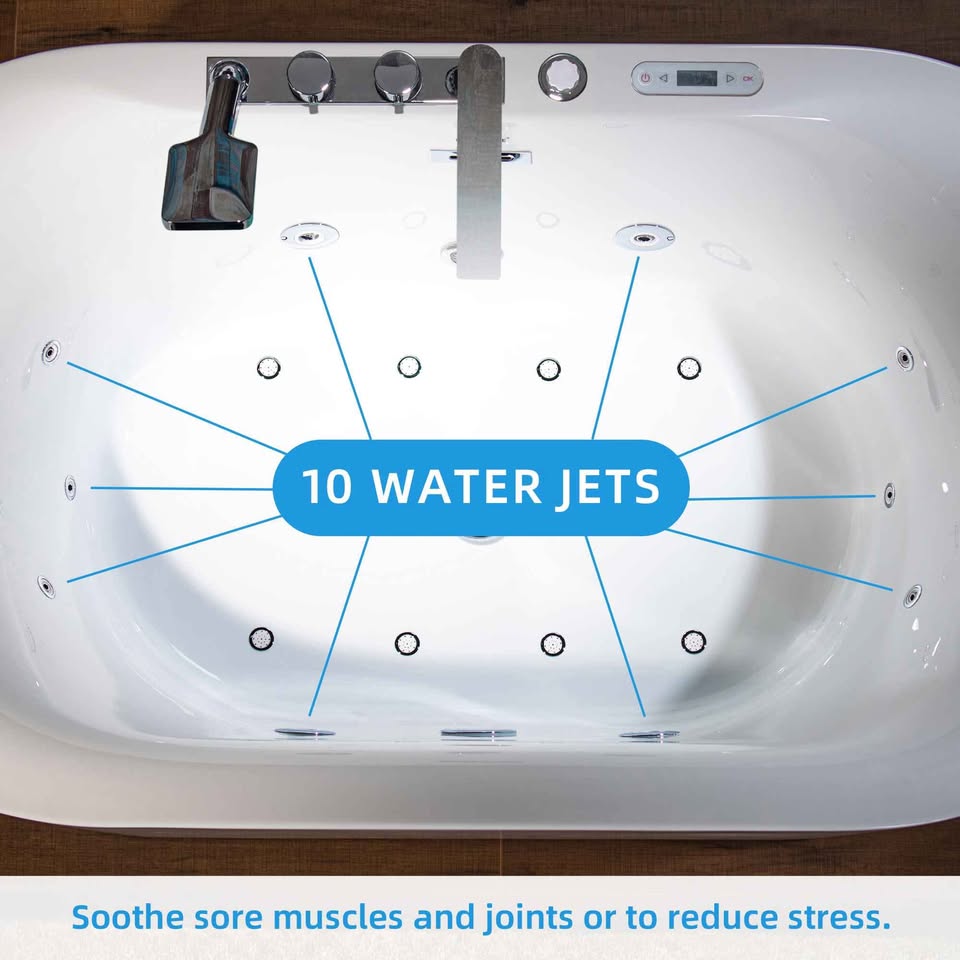 WOODBRIDGE 59" Whirlpool Water Jetted and Air Bubble Freestanding Heated Soaking Combination Bathtub - Image 6