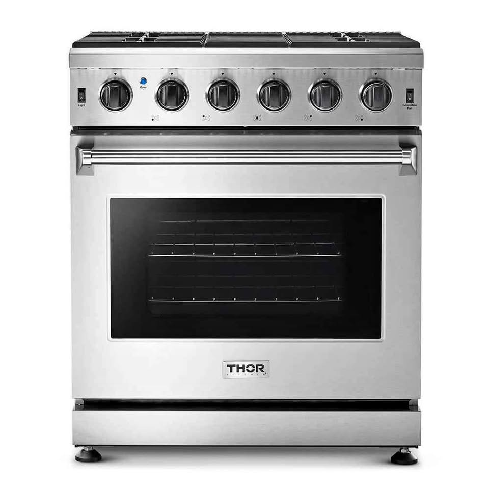 Thor Kitchen 30-Inch Gas Range with 5 Burners, 4.55 cu. ft Oven in Stainless Steel (LRG3001ULP)