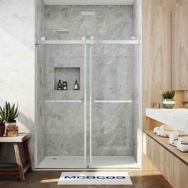 Double Sliding Frameless Shower Door- DS01 ( 66" W x 76" H ) Chrome - Image 2