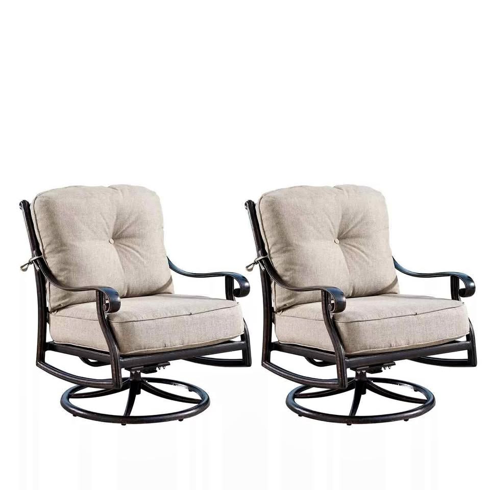 2pk Aluminum Outdoor Deep Seating Swivel Rocking Club Chairs / Cushions -Copper/Tan( Retails $1200 )