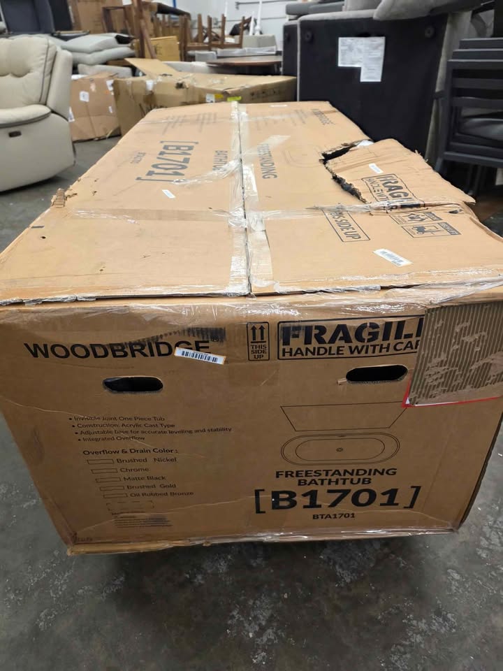 WOODBRIDGE 71" Acrylic Freestanding Bathtub Contemporary Soaking Tub with Brushed Nickel - Image 8
