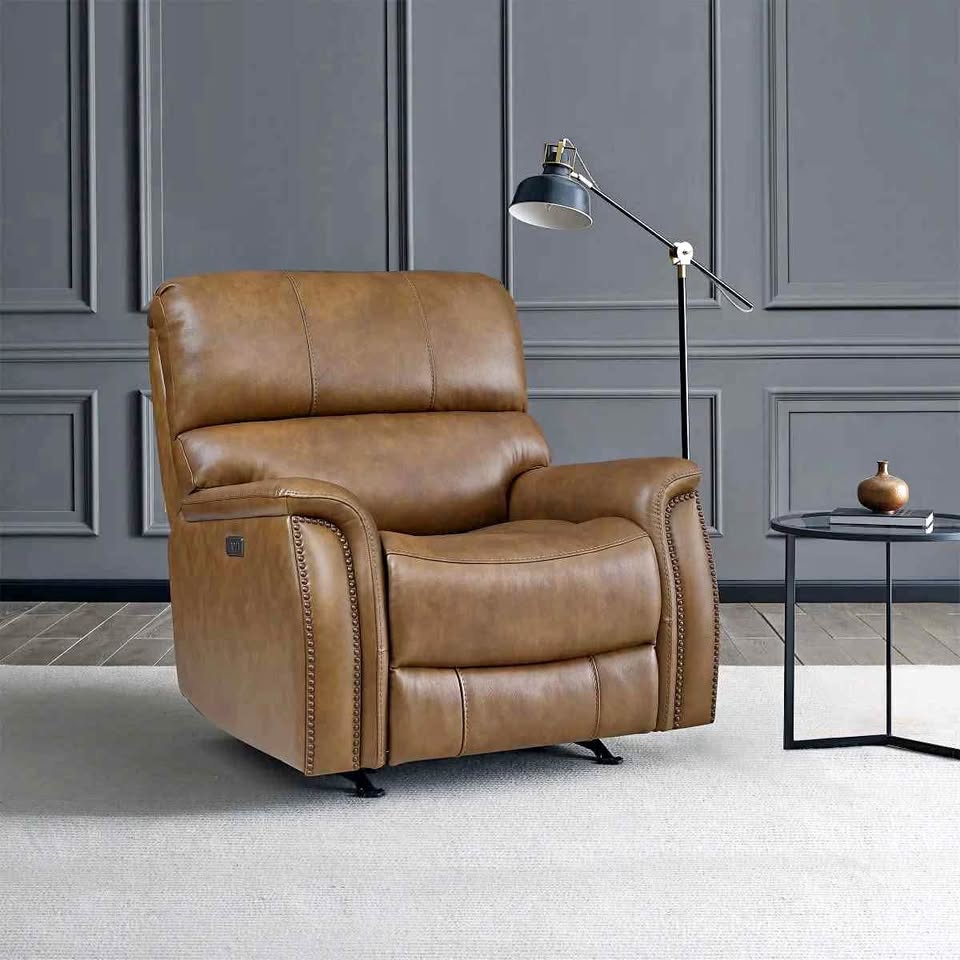 Barcalounger Presley Leather Power Rocker Recliner with Power Headrest