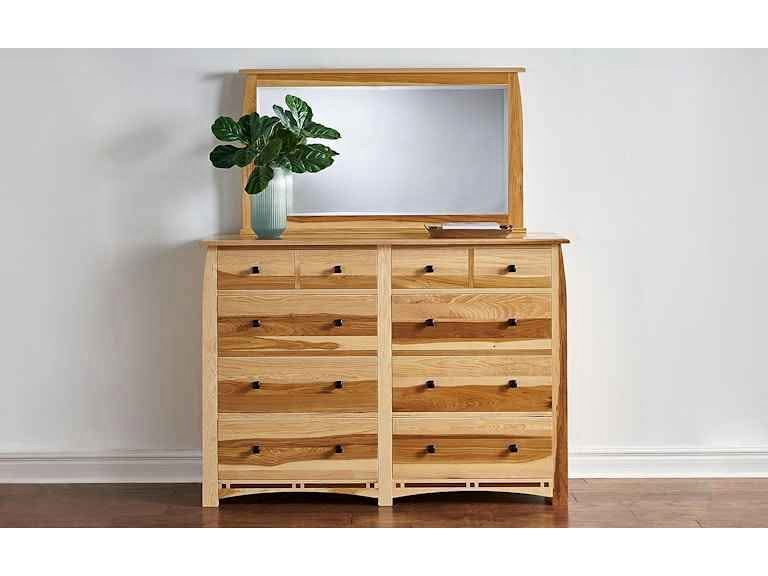 Solid Hickory Dresser and Mirror with 8 Drawers