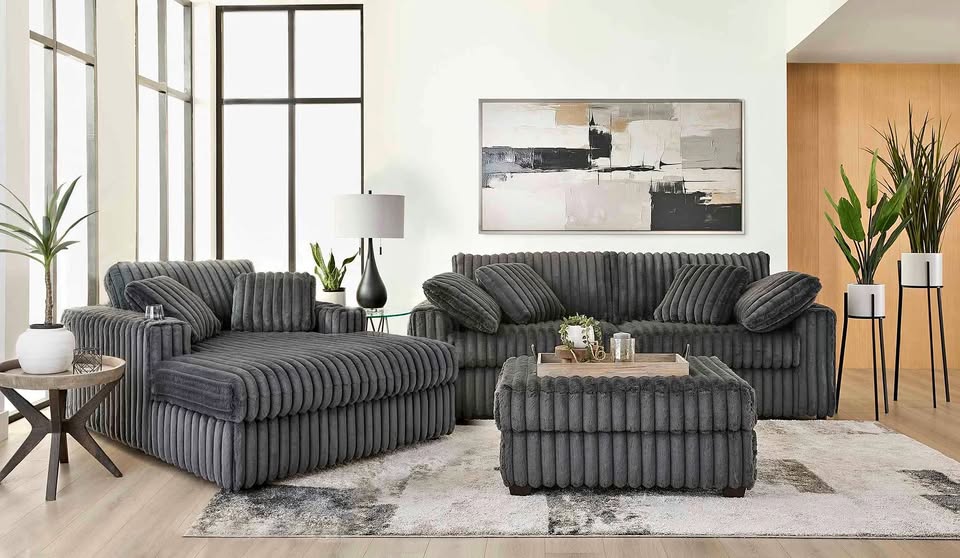 24550 Sofa and Theater Chaise Loung in Teddy Bear Charcoal Gray
