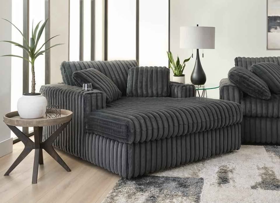 24550 Sofa and Theater Chaise Loung in Teddy Bear Charcoal Gray - Image 3