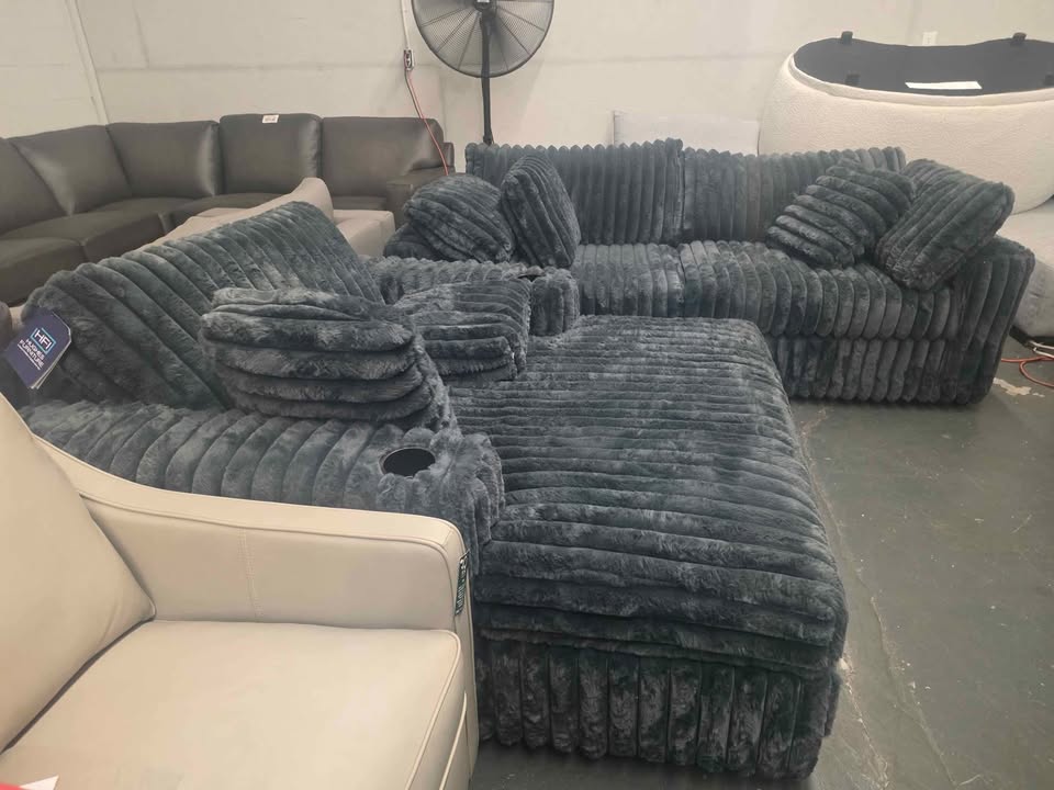 24550 Sofa and Theater Chaise Loung in Teddy Bear Charcoal Gray - Image 6