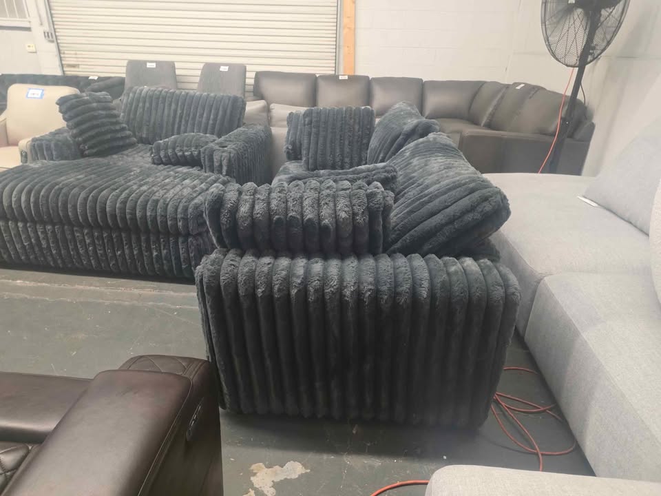 24550 Sofa and Theater Chaise Loung in Teddy Bear Charcoal Gray - Image 8