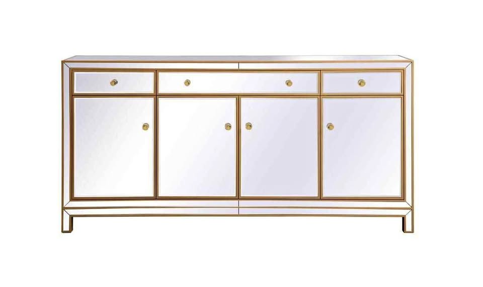 Elegant Reflexion 72 In. Mirrored Credenza in Gold MF72072G