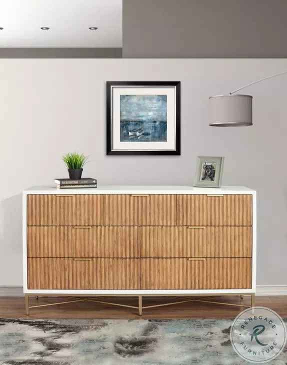 Larsen White And Natural 7 Drawer Dresser