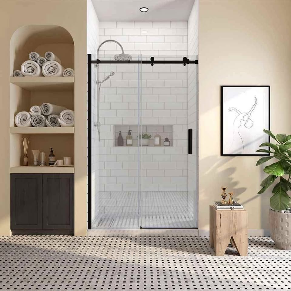 KELSEY 48" BLACK SLIDING SHOWER DOOR